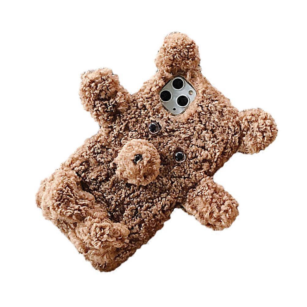 Kawaii Bear Shaped Plush Phone Case Decorative Shock-Absorbing Brown 1Pcs