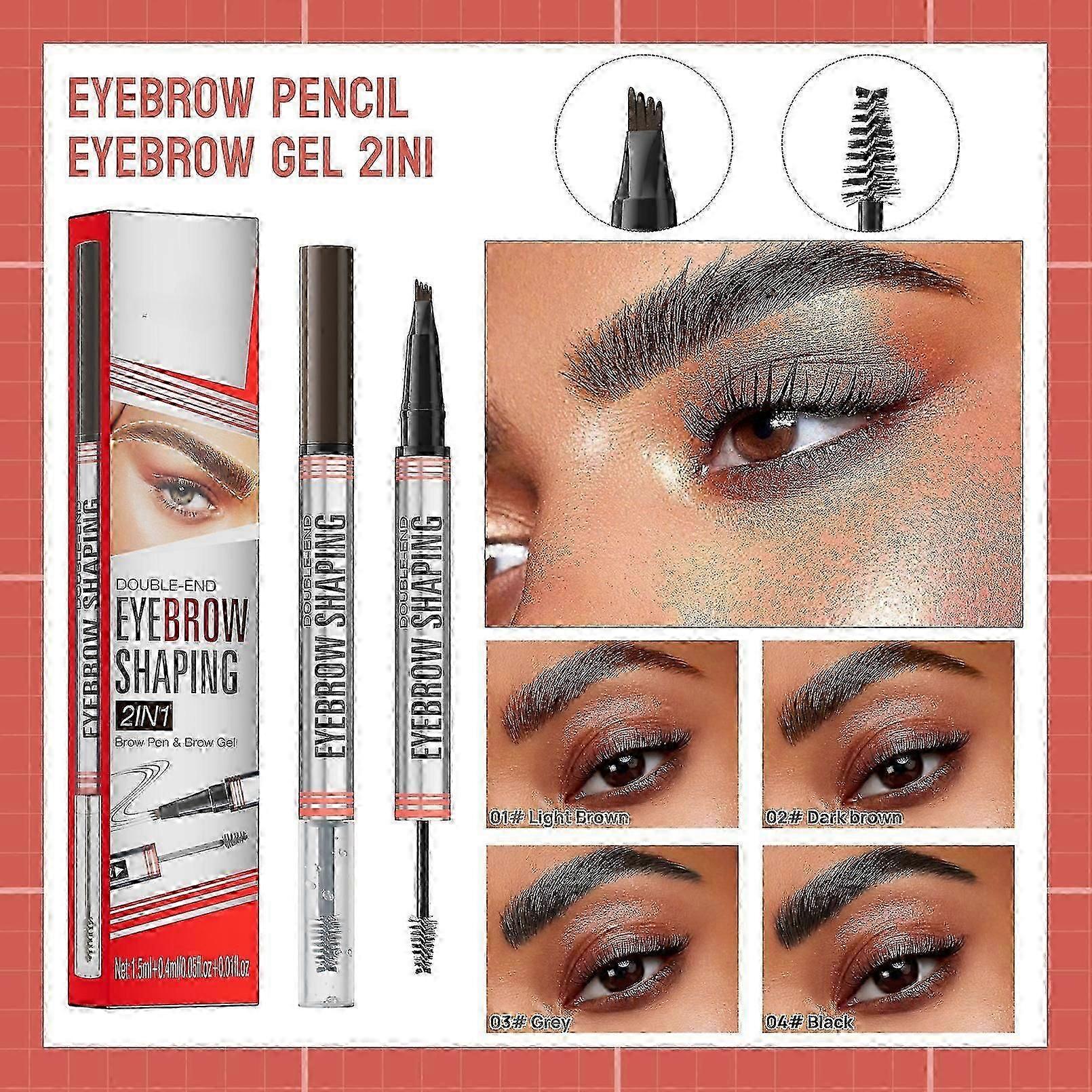 Eyebrow Pen, Eyebrow Pencil 2-in-1 Dual-Ended Eye Brow Pencils for Women with 4-Fork-Tip Applicator Create Natural Hair-Like Defined Brows