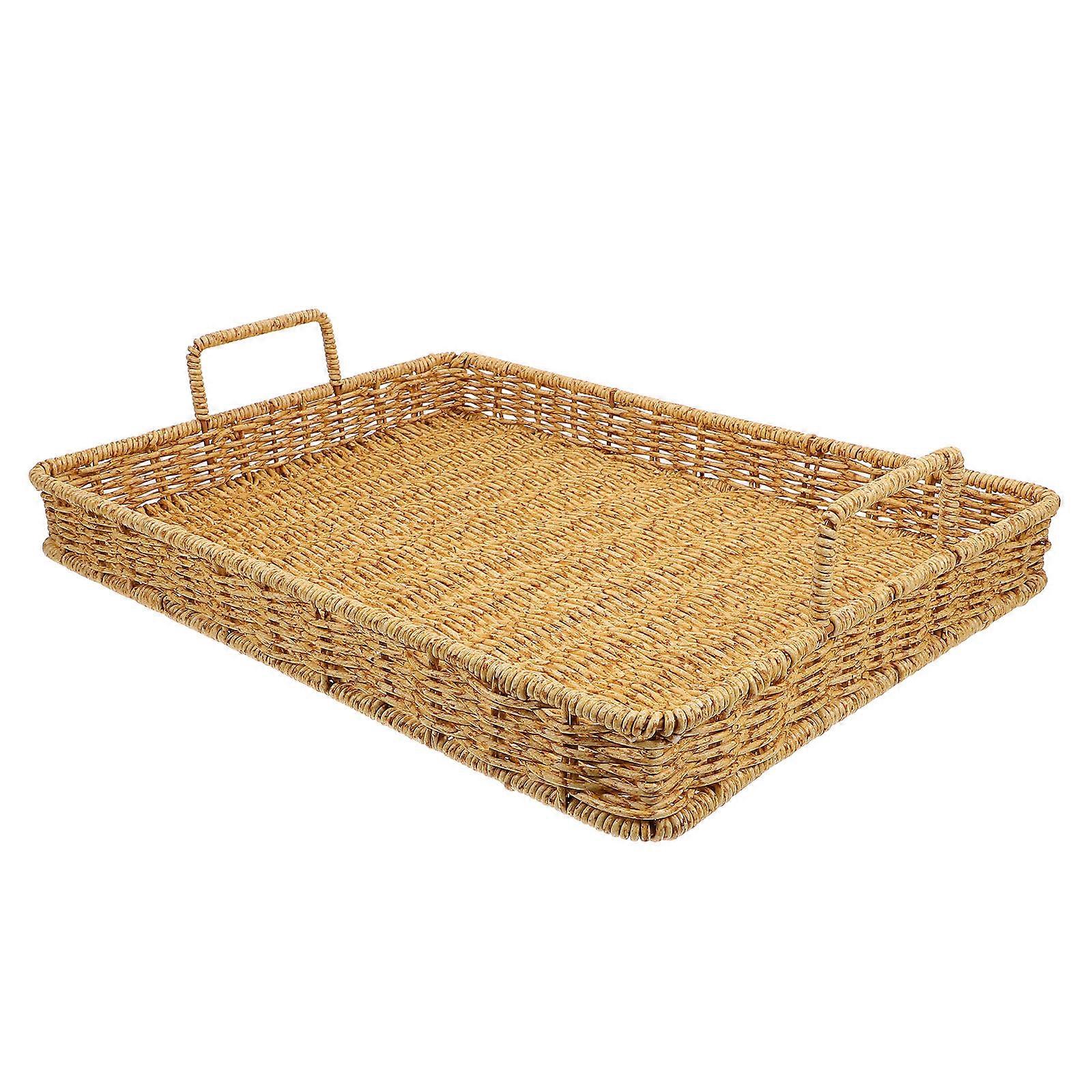 Retro Style MultiFunction Bread Tray for Home Use Light Yellow PP Material with Double Handles