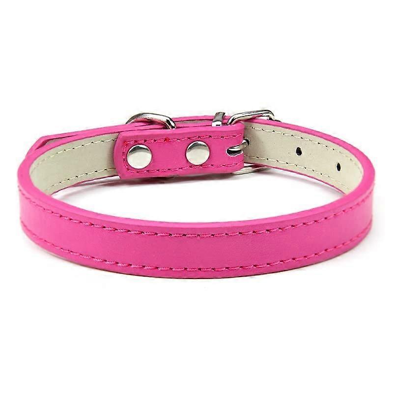 Adjustable Colorful Dog Collar - Soft PU Leather Pet Collar for Kittens and Cats, Rose Red, Medium, 2 Pack