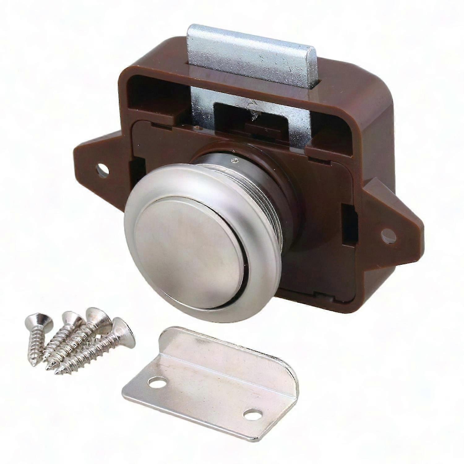 RV Push Button Cabinet Latch for Camper Motorhome Caravan - Brown & Silver