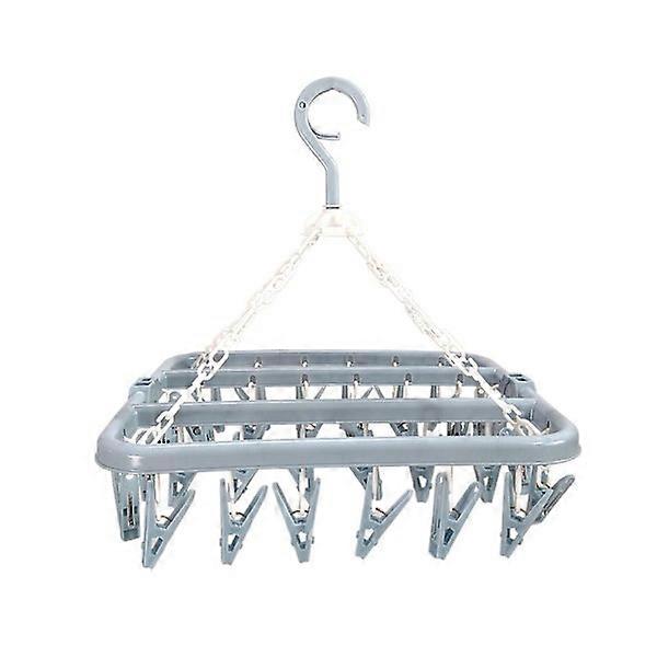 Clothes drying hanger; 32 clips, foldable hanging sock rack.