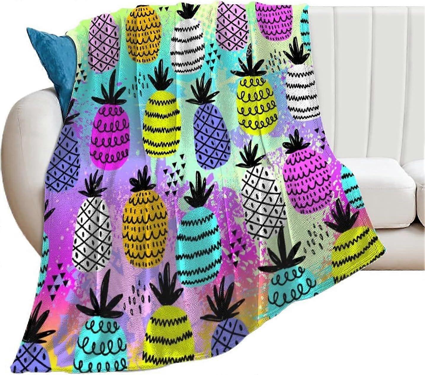 FR1878 Fruit Pineapple Ultra Soft Fleece Blanket for Kids Adults Colorful Pineapples Seamless Pattern Warm Cozy Plush Flannel Blanket for Sofa/Couch/L