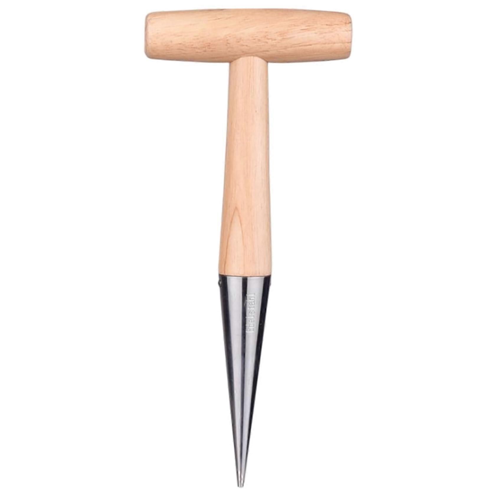 Hole digger for plants, pointed with Tshaped handle, handheld gardening tool