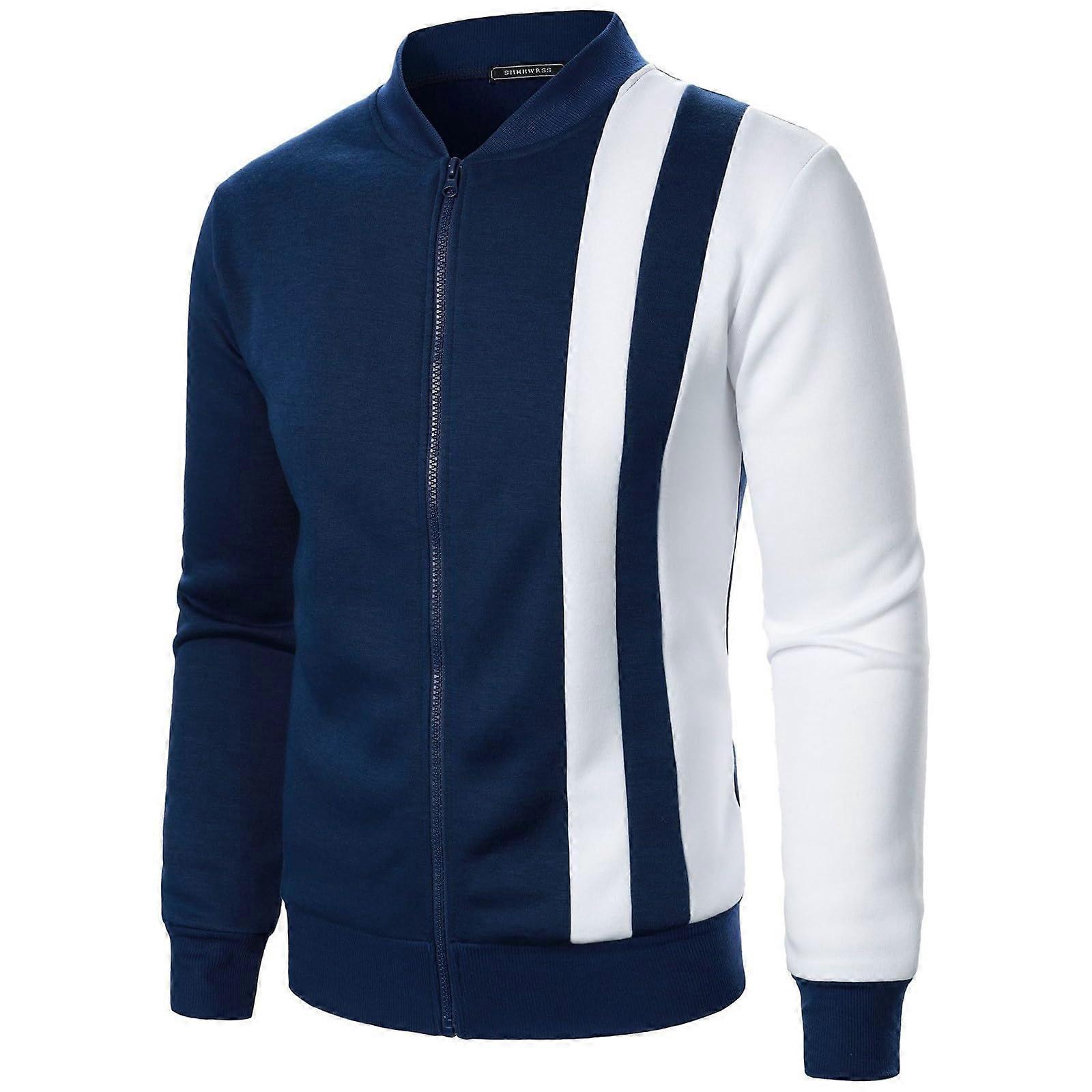 Men's Zip StandUp Collar Colour Block Hooded Sweat Jacket Navy S