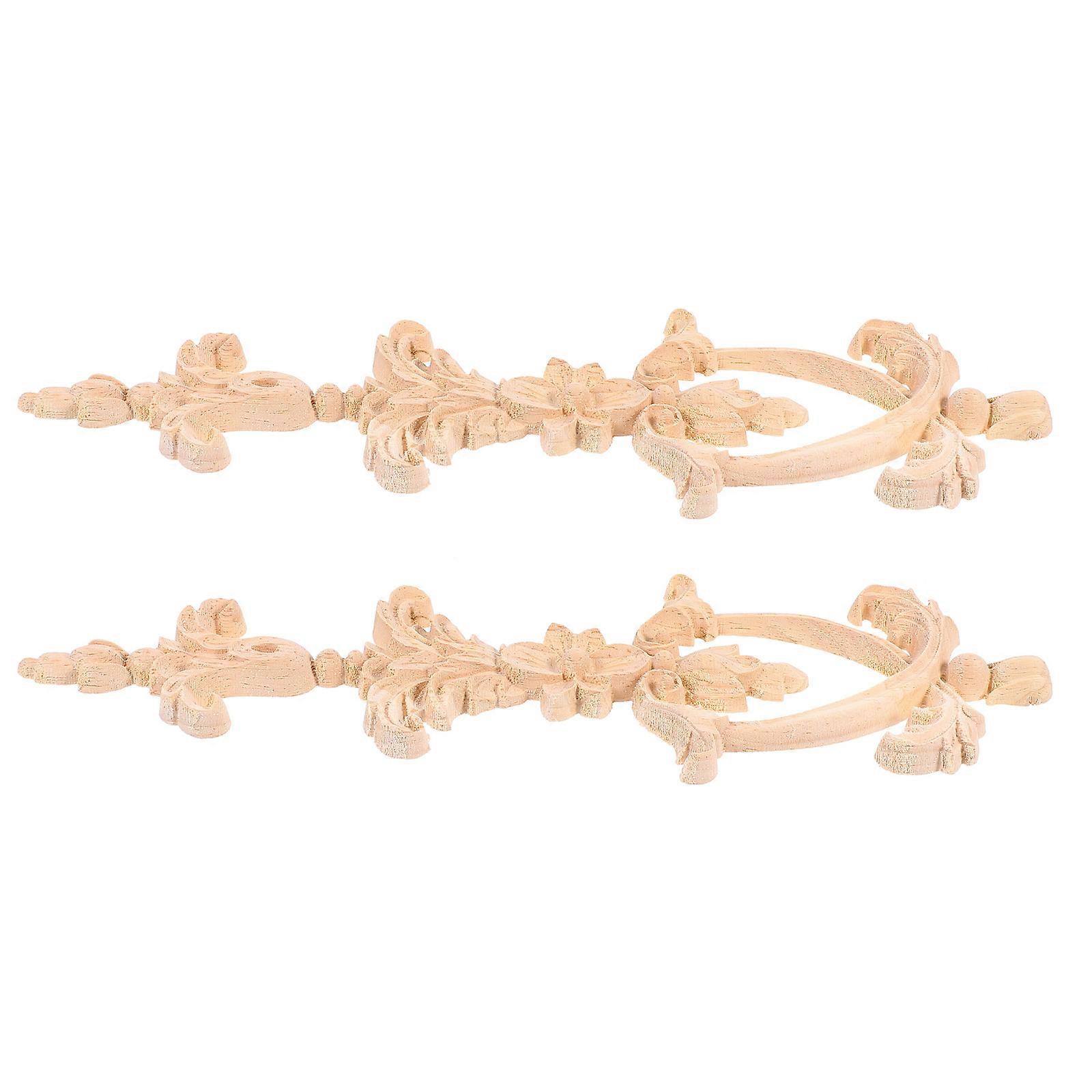 Wood Wall Applique 2Pcs Carved Furniture Embellishments For Wardrobes And Doors In 26.50X6.00X0.80CM Size