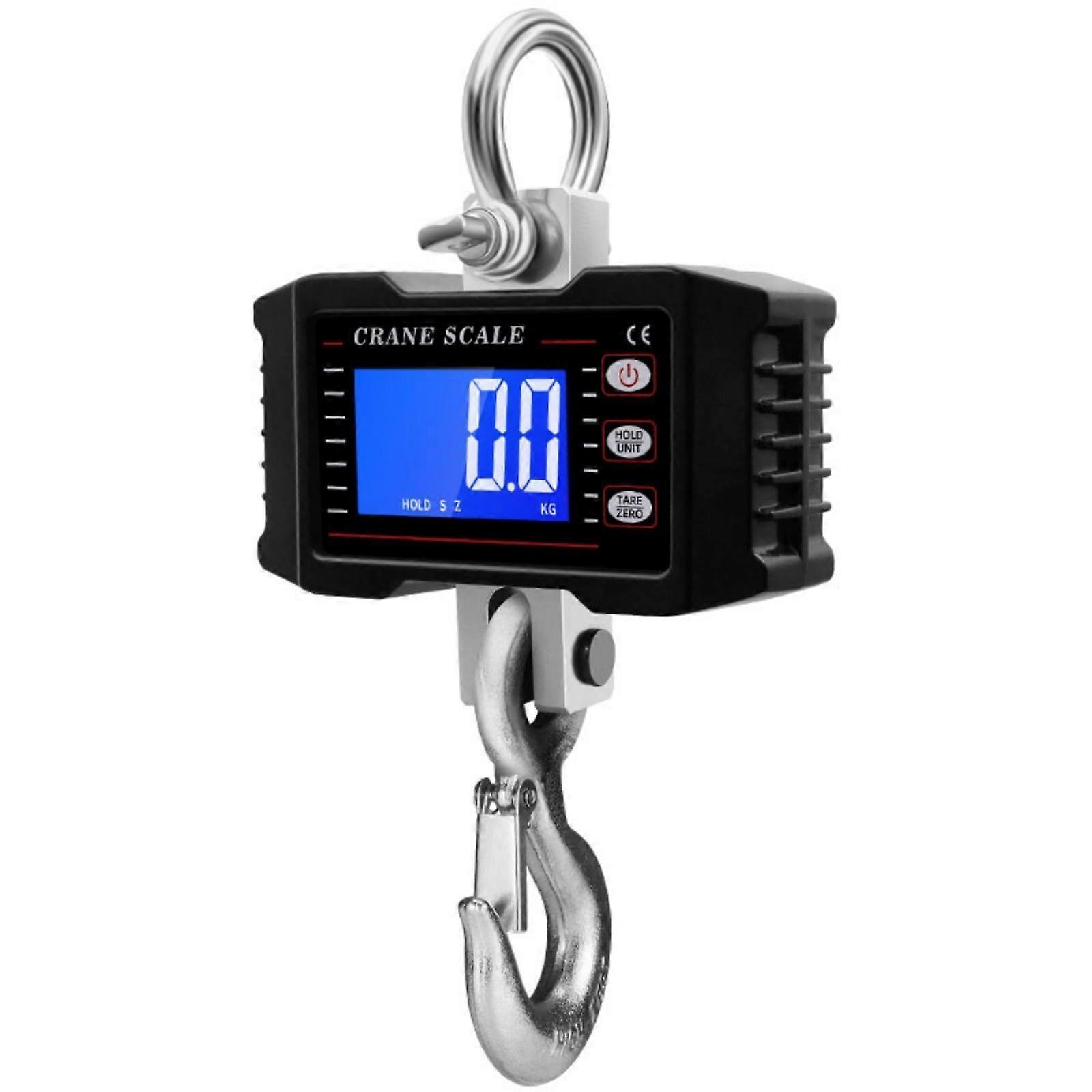 Electronic Hanging Scale 1000 Kg Capacity with Clear LCD Display and Backlight for Industrial Fishing and Weighing Black