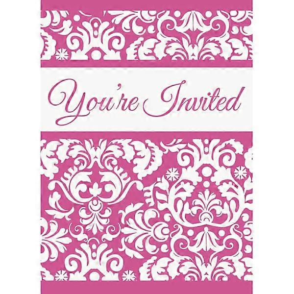 Unique Festive Damask Invitations (8-Pack) One Size Pink/White