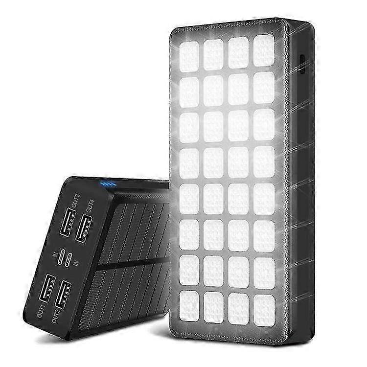 30000mAh Solar Power Bank with 4 USB Outputs & 2 Inputs, 32 LED Emergency Light Portable Charger for Outdoor Camping, Hiking and Travel