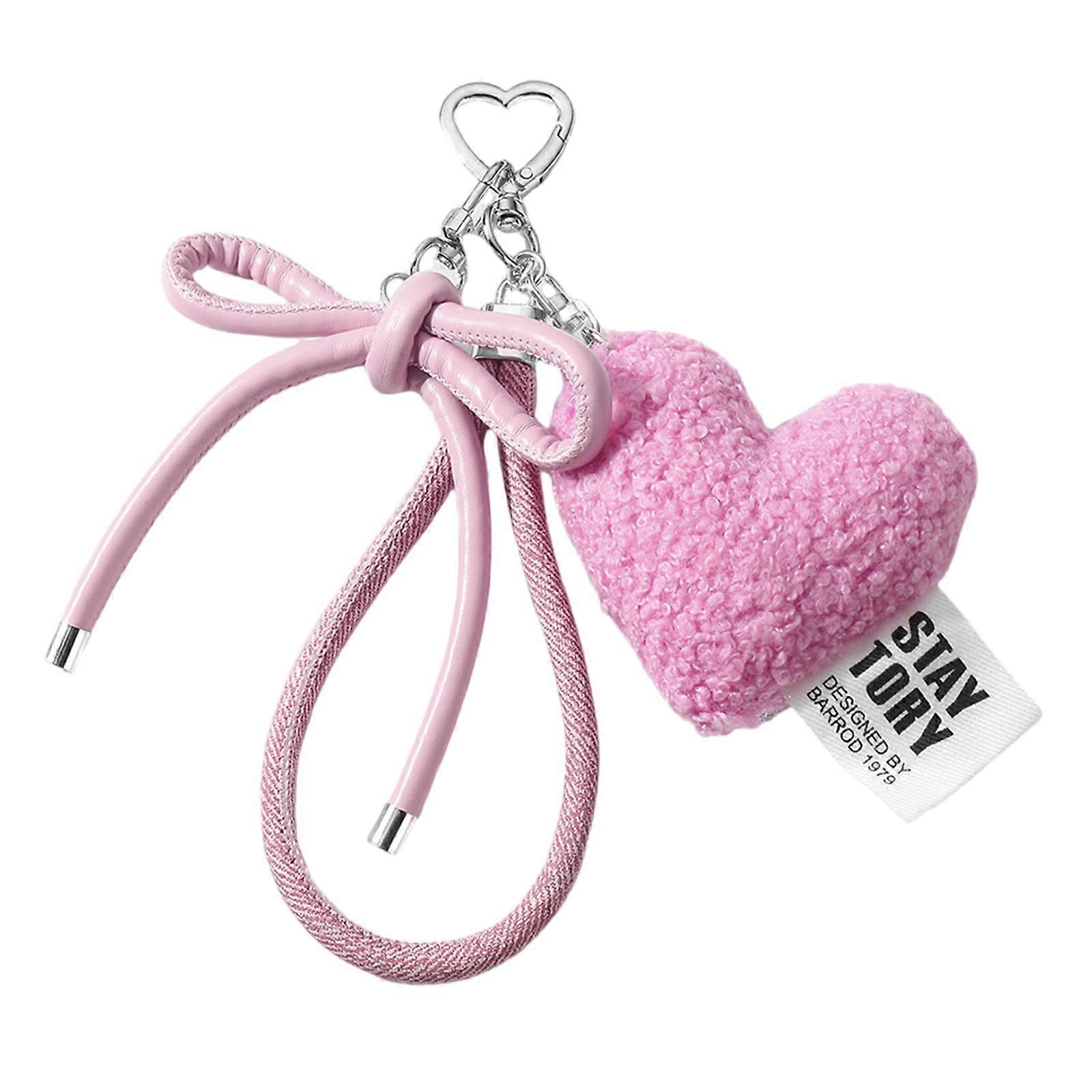 Plush Heart Keychain, Soft Plush Material, Car Charm, Backpack Ornament, Bow Pendant, Bag Charm For Women