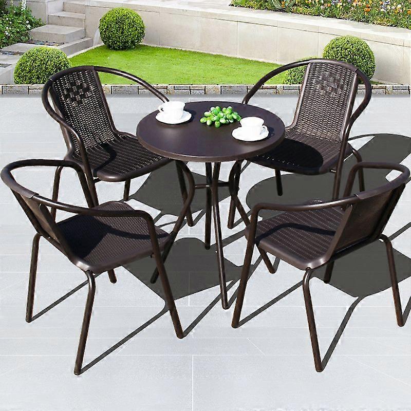 4 PCS Brown Garden Stacking Chairs