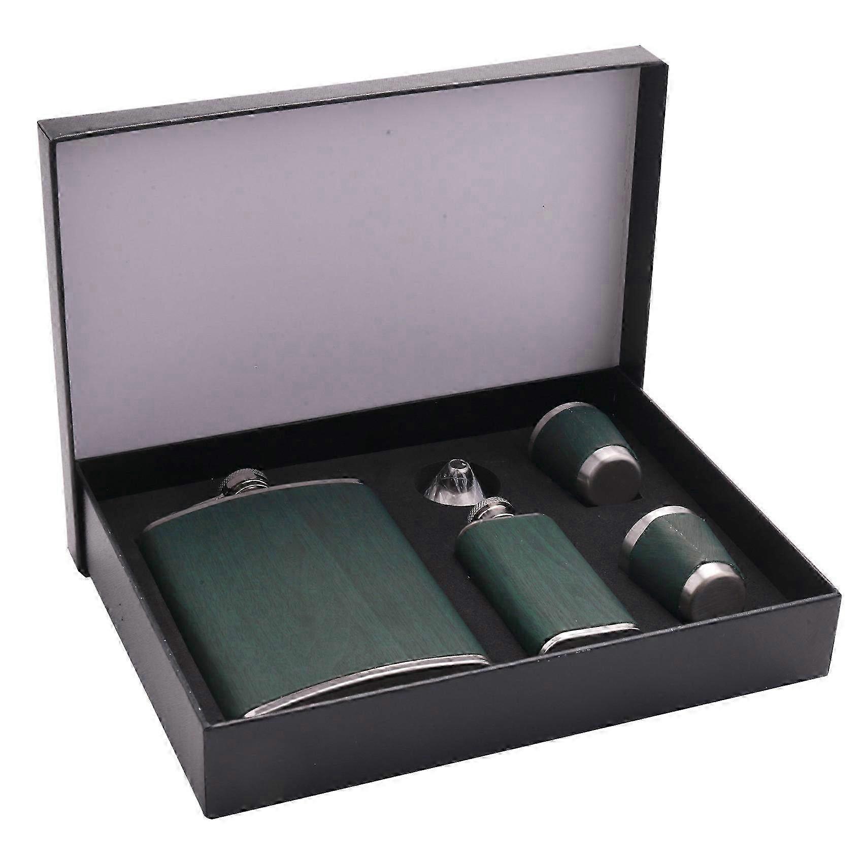 Conjunto de Cantil de Quadril de Aço Inoxidável para Homens - 260ML Frasco de Presente Verde com Funil e Manga de Couro para Beber com Estilo