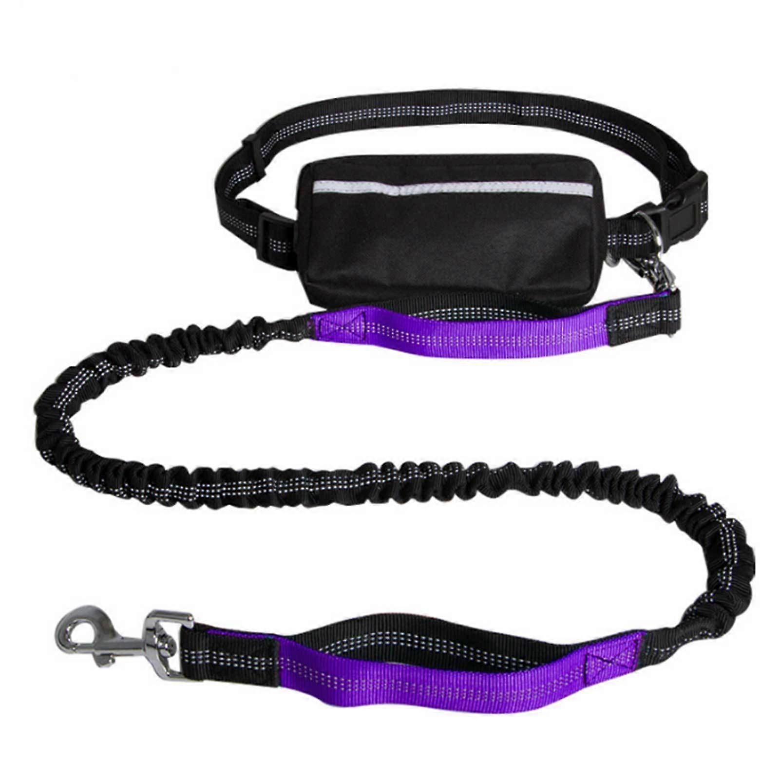 Hands-free Waist Dog Leash with Removable Zipper Pouch Reflective Strap Double Bungee Double Handles Night Running