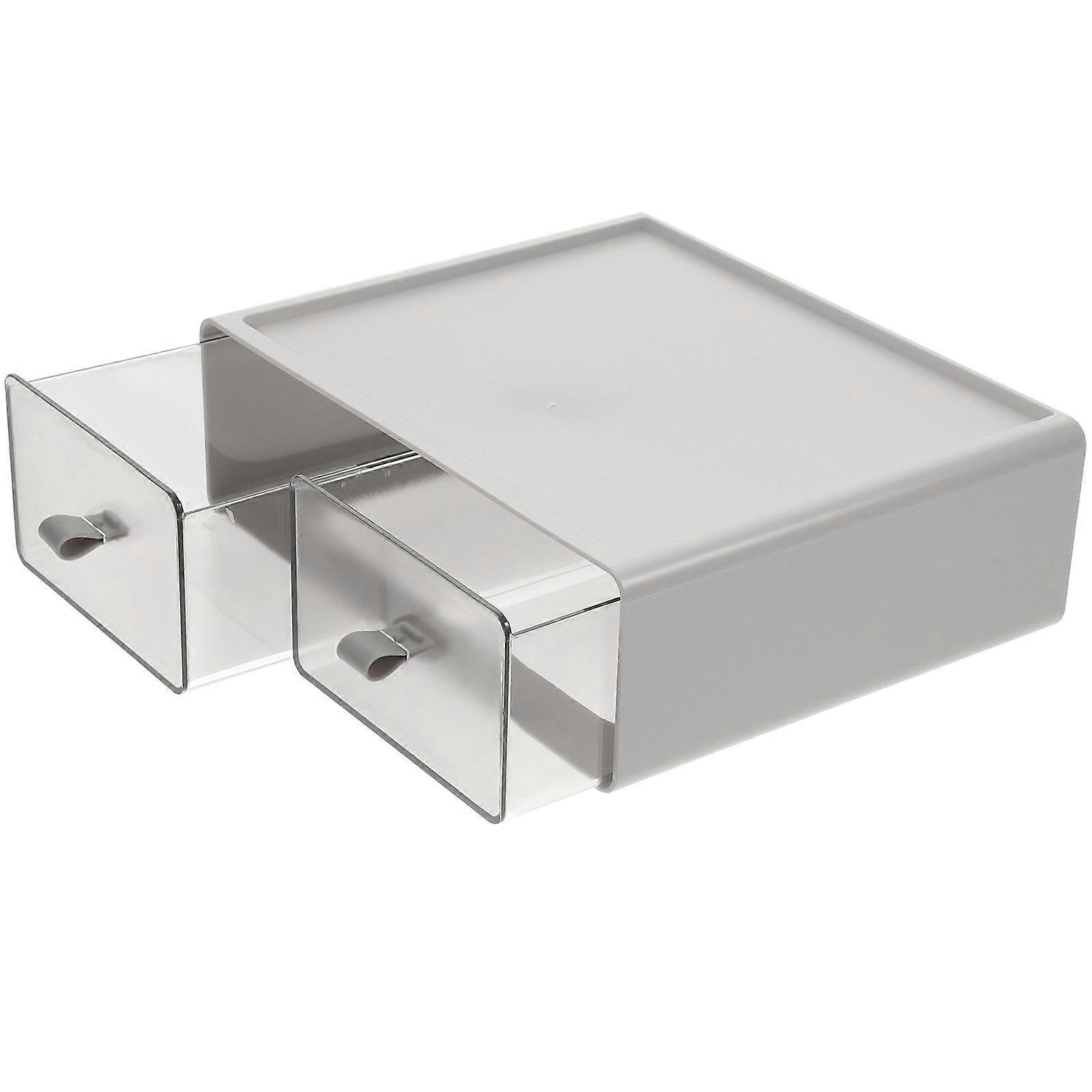 Grey ABS PP Desk Organizer with Stackable Drawers for Home Cosmetic and Stationery Storage 6.3