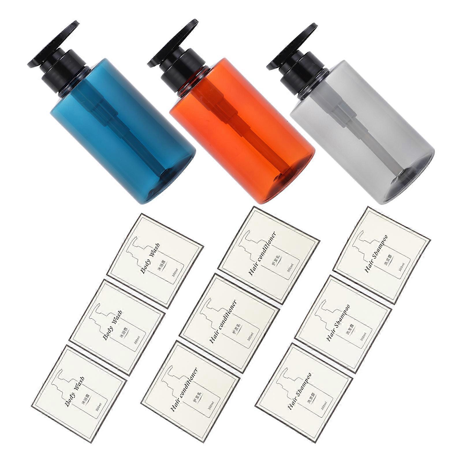 Pump Bottle Shower Gels Container for Home Use Assorted Color Pet Material with Reusable Airtight Pump 3sets
