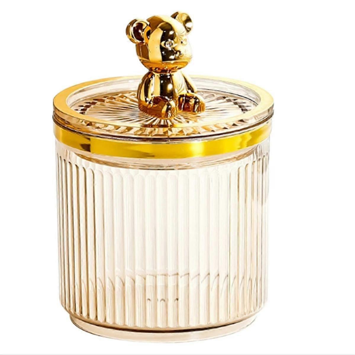 Cotton Swab Storage Acrylic Storage Box Cute Bear Cotton Pad Holder Makeup Organizer for Cotton Swabs Box Amber