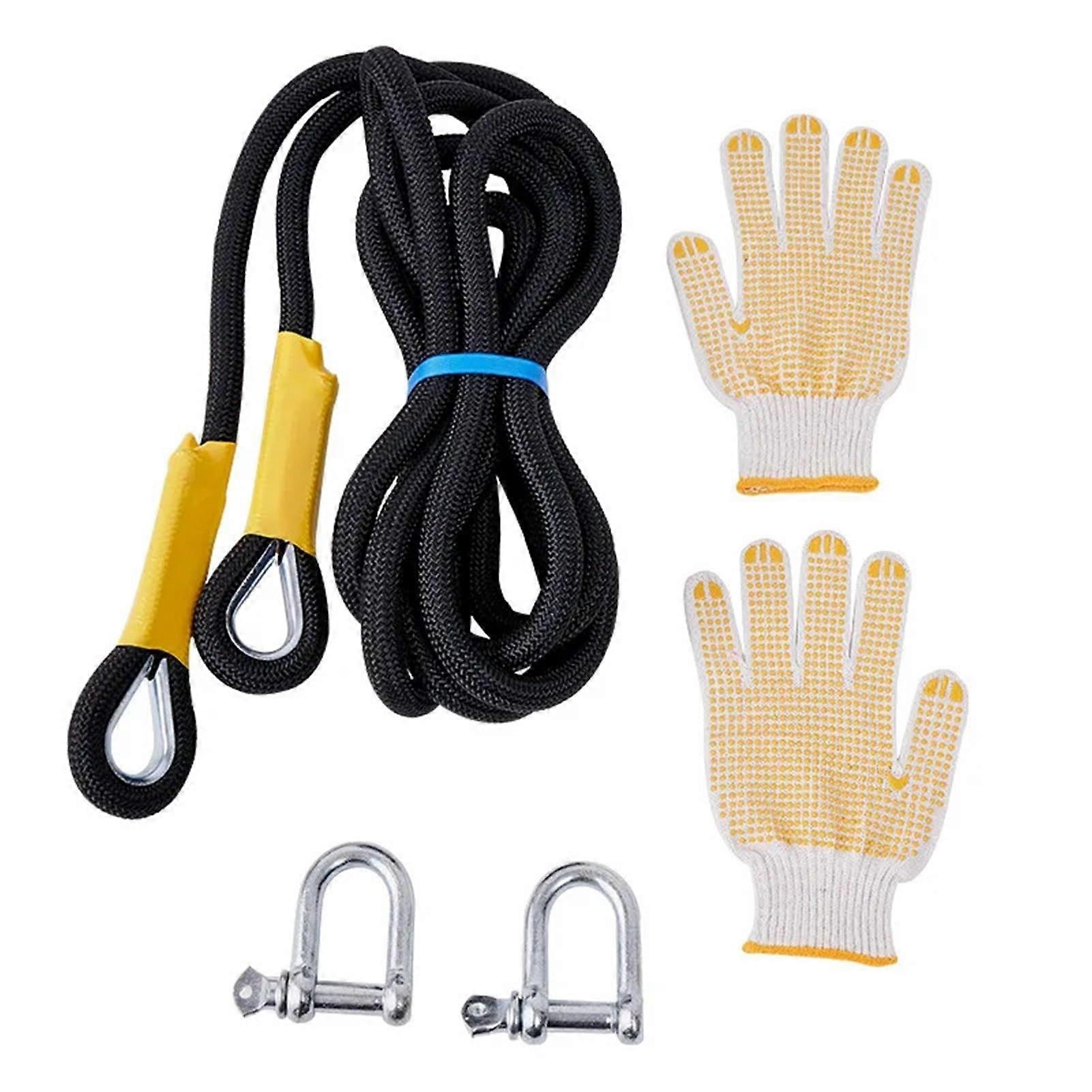 5/10/12 Ton kinetic recovery tow rope, 3/5/8/10 m, 2 soft UHMWPE shackles (Black, 8m, 5t)