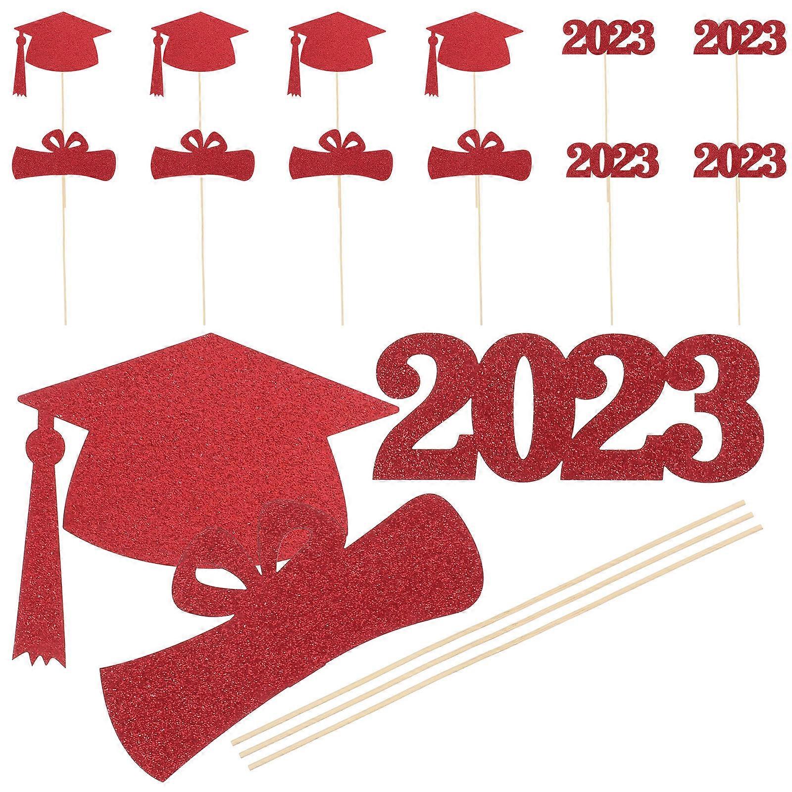 Graduation Party Decorations with Glitter Picks and Vase Cards for Photo Props Made of Paper and