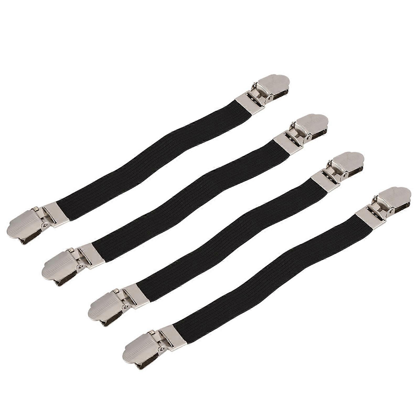 4pcs Elastic Crisscross Bed Sheet Straps 20.55cm Black Clips