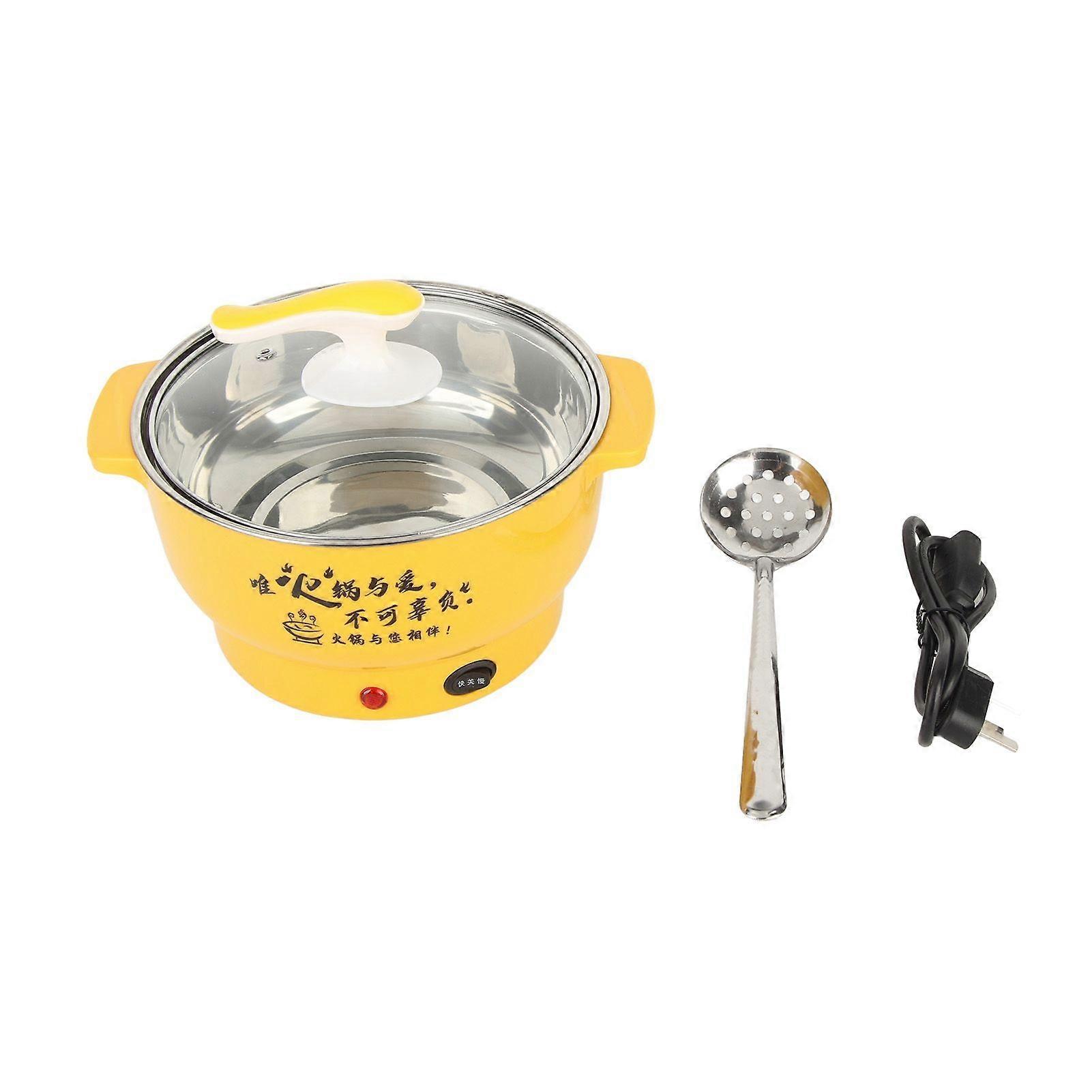 Electric Cooking Pot 1.8L 400 to 800W Stainless Steel Inner Wall 2 Modes Overheating Protection Electric Cooker Yellow
