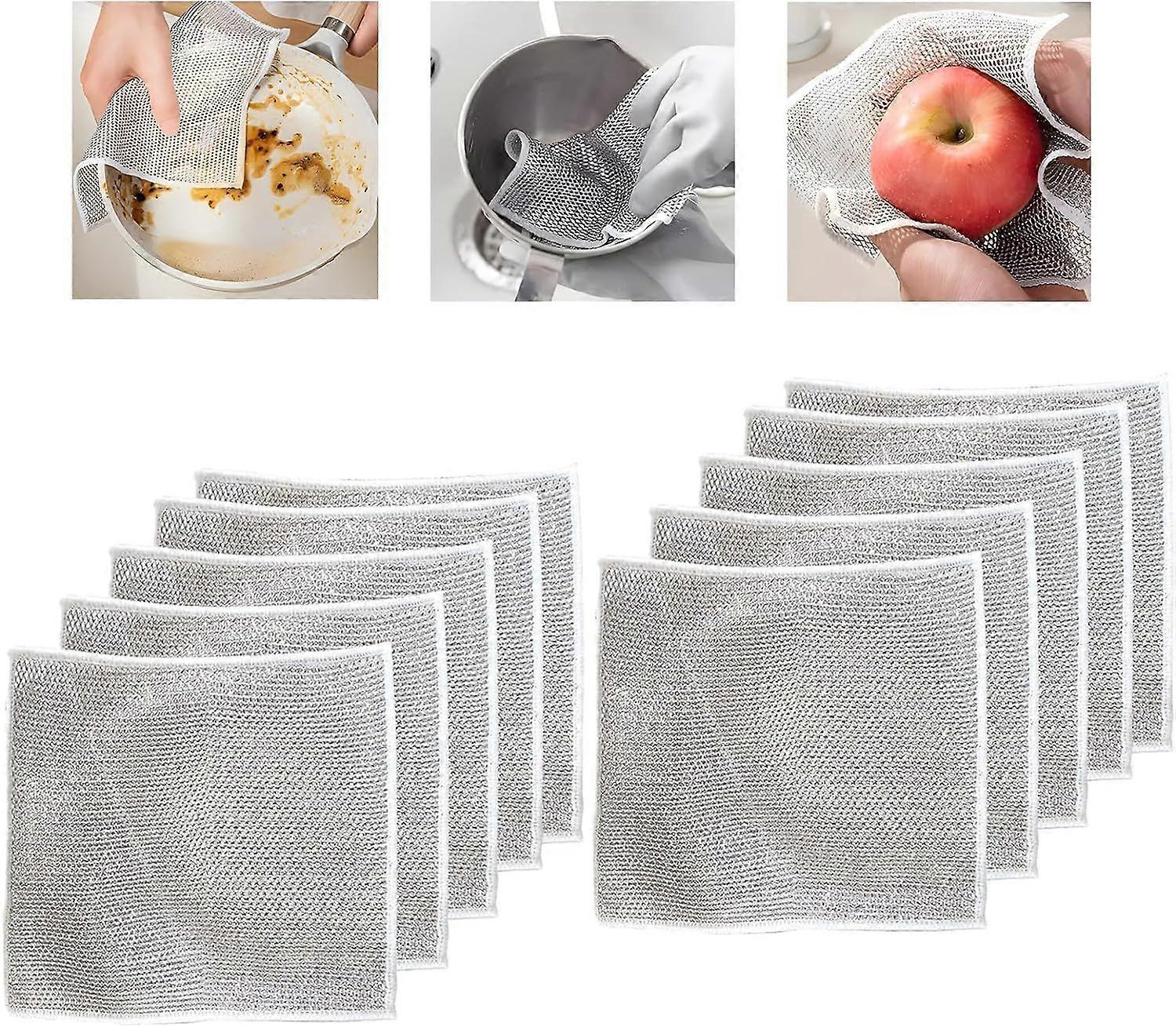 Pack of 10 Multipurpose Wire Dish Cloths Multi-Function Anti-Scratch Wire Dish Cloths for Wet and Dry Cleaning, Scrubbing and Cleaning Dishes
