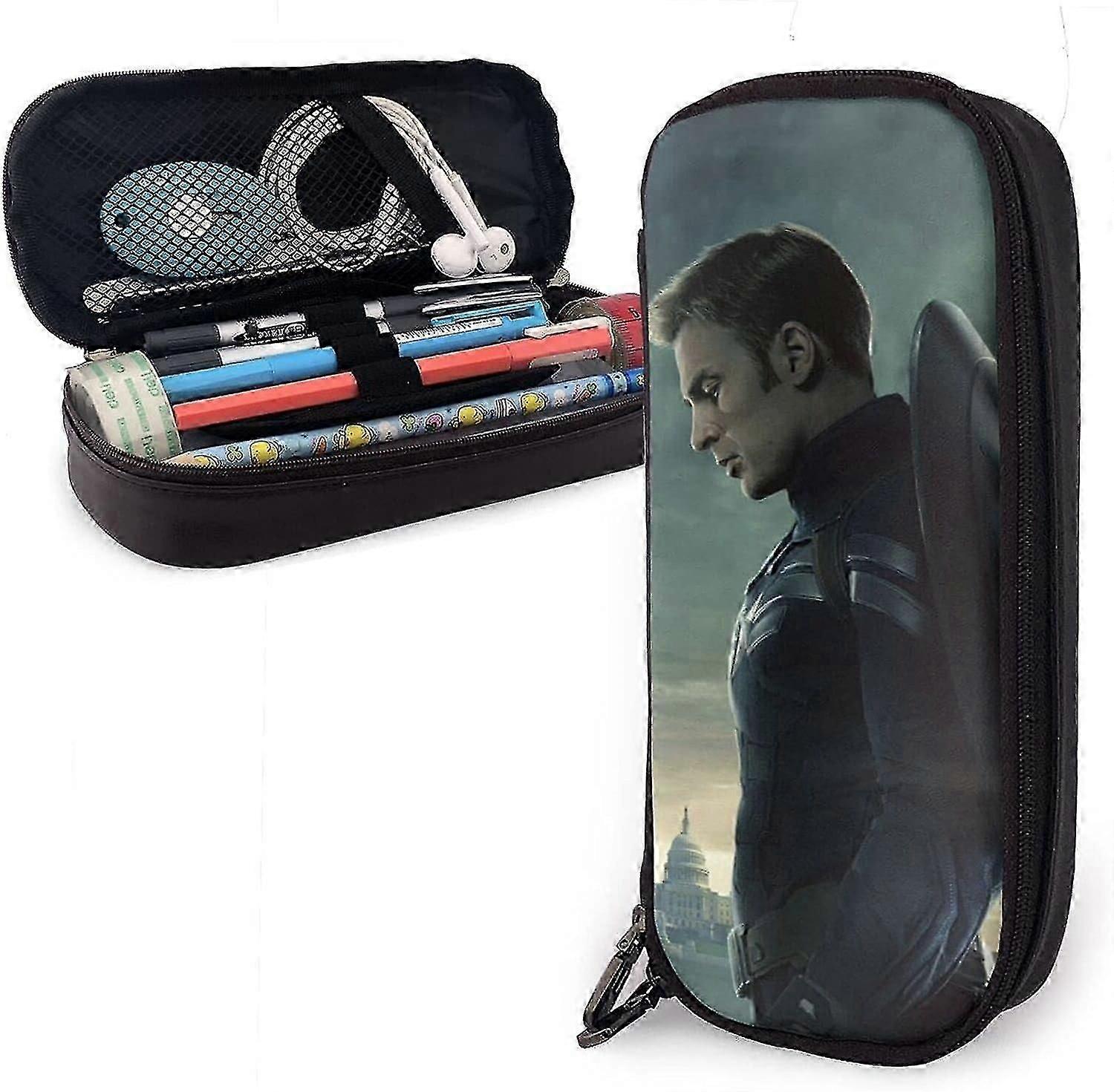 M1343 كابتن أمريكا الجلود مقلمة حالة القرطاسية منظم صندوق تخزين محمول مجلد مستحضرات التجميل