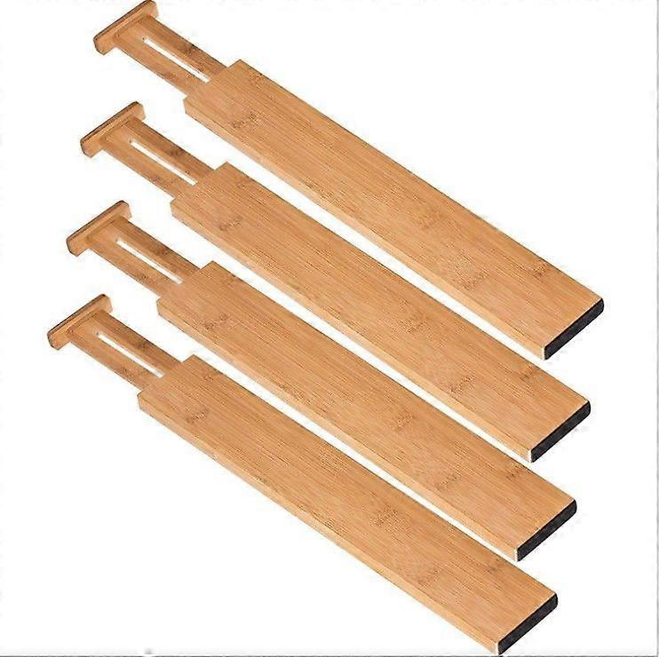 4 Pack Adjustable Bamboo Drawer Dividers, Expandable Drawer Organizer for