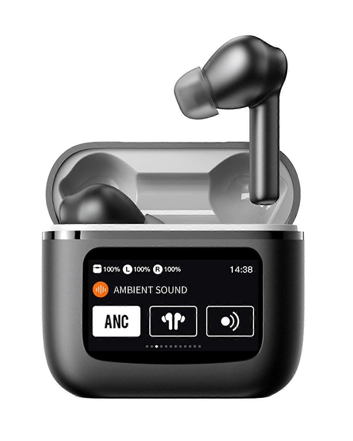 Bluetooth Headset Bluetooth 5.3 HiFi Stereo with LCD Smart Touch Screen Active Noise Cancellation(Black)