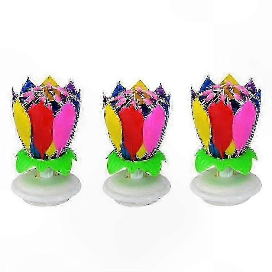 Multicolor Musical Birthday Candles with Lotus Rotation and Colorful Melody - 3 Pack