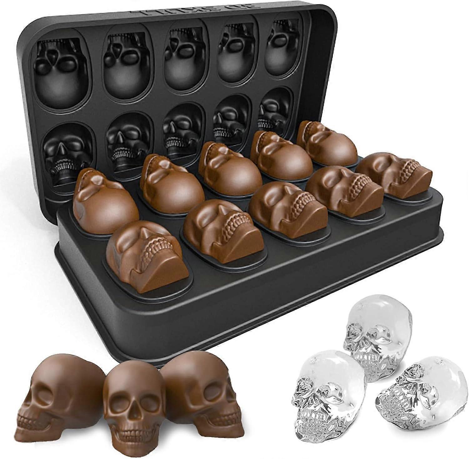 Ice Cube Trays,Silicone Ice Cube Mold Maker with Lid,Skull Head Style