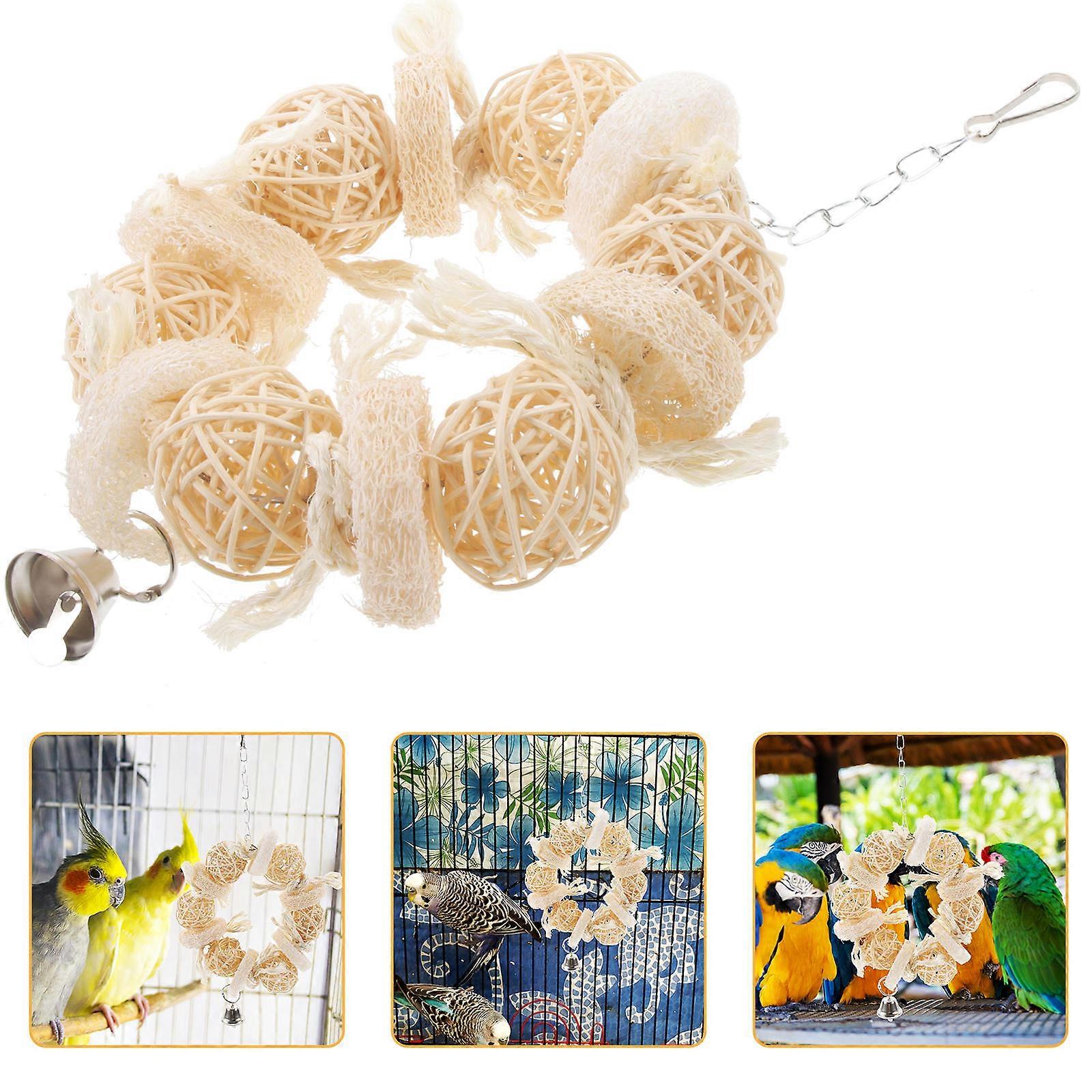 Bird Chew Toy Hanging Wooden Parrot Ball for Cage Use 3Pcs