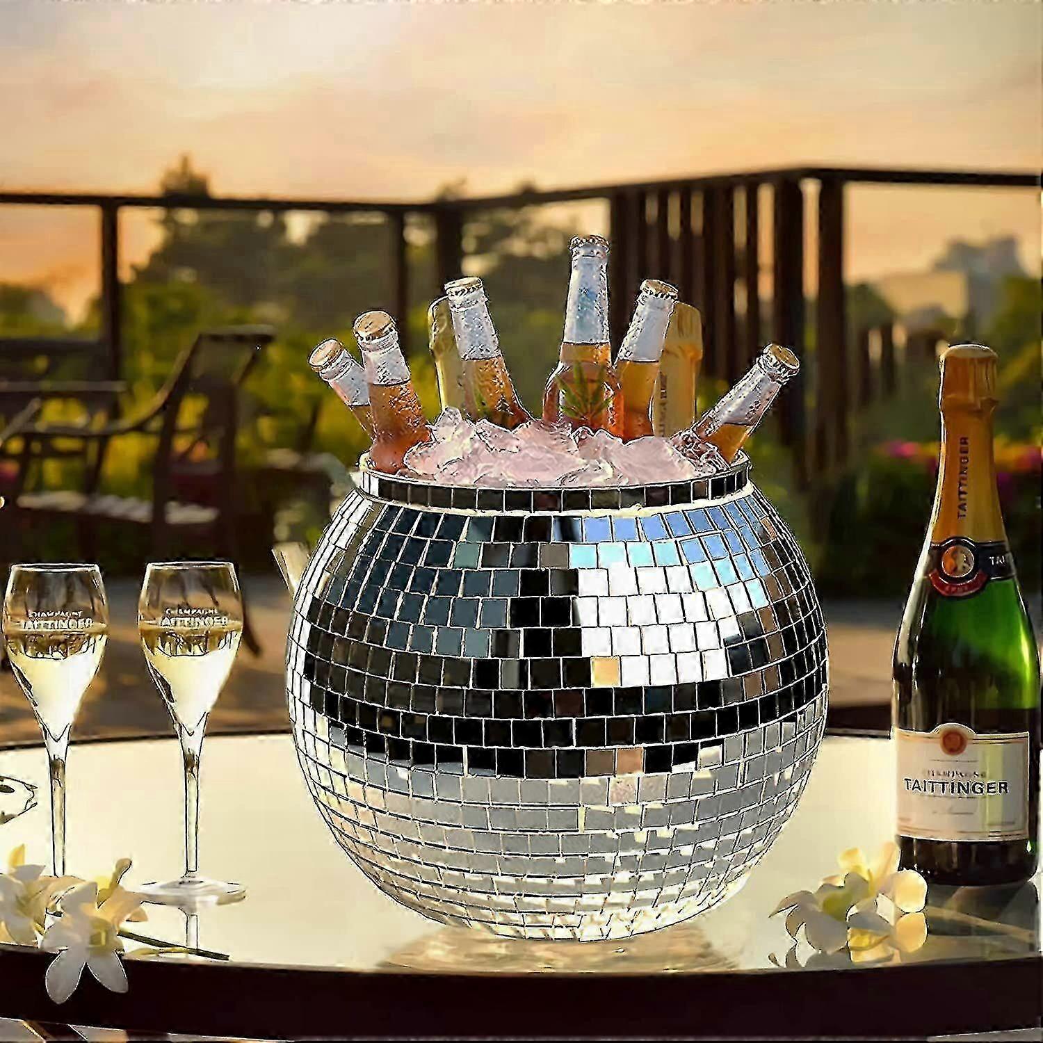 Retro Mirrored Ice Bucket with Disco Ball Design for Cocktails and Parties