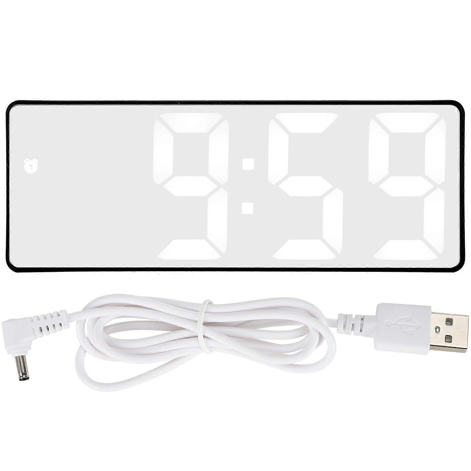 LED Mirror Alarm Clock USB Electronic Digital Table Rechargeable Mirrored Decoration SuppliesRectangular Black Shell Mirror White Lamp