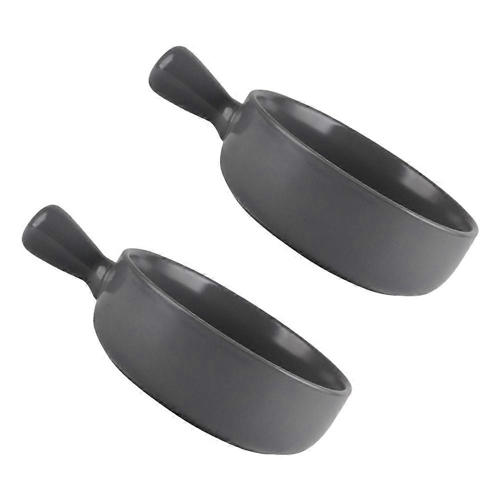 Round Ceramics Baking Plate for Baking Use 4Pcs Grey Household Handle Tray