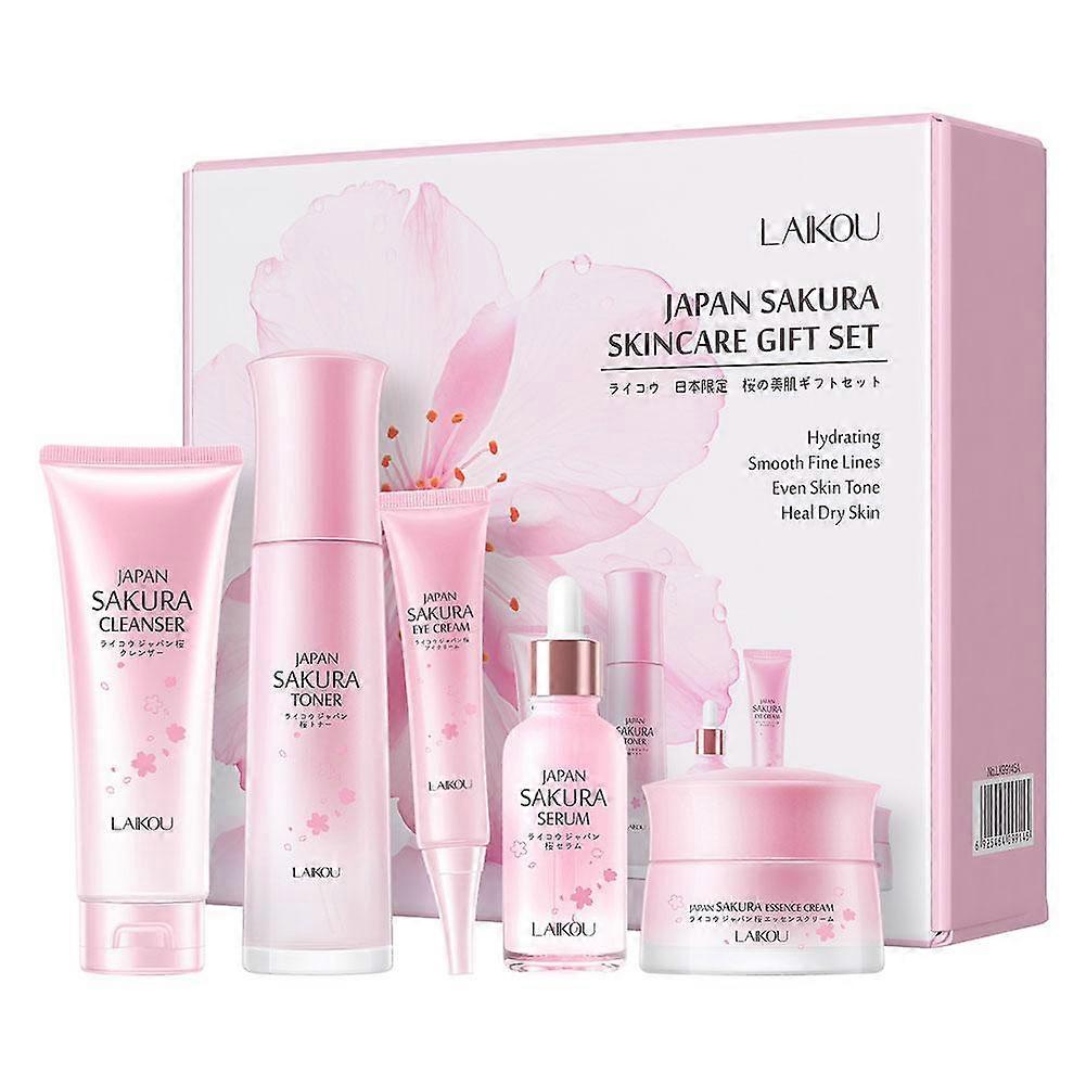 Cherry Blossom Skincare Gift Set Anti-Oxidation Even Tone Smooth Wrinkle 5-Piece Complete Routine