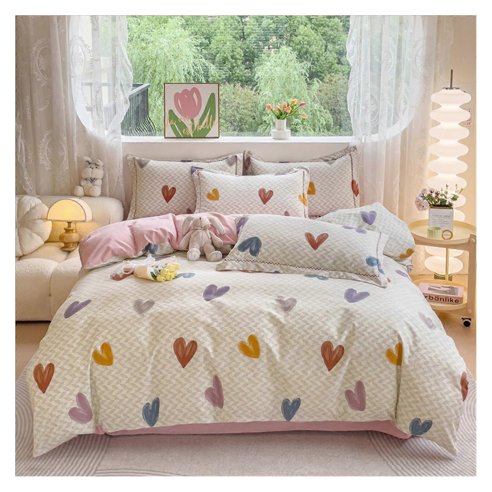Down Quilt Set With Cotton HeartShaped Quilt Cover, Invisible Zipper And Tie Corner Bedding 200x230cm Dormitories