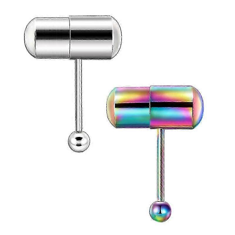 男性と女性のための2パック振動ステンレス鋼舌リング舌ピアス用電池式ジュエリー