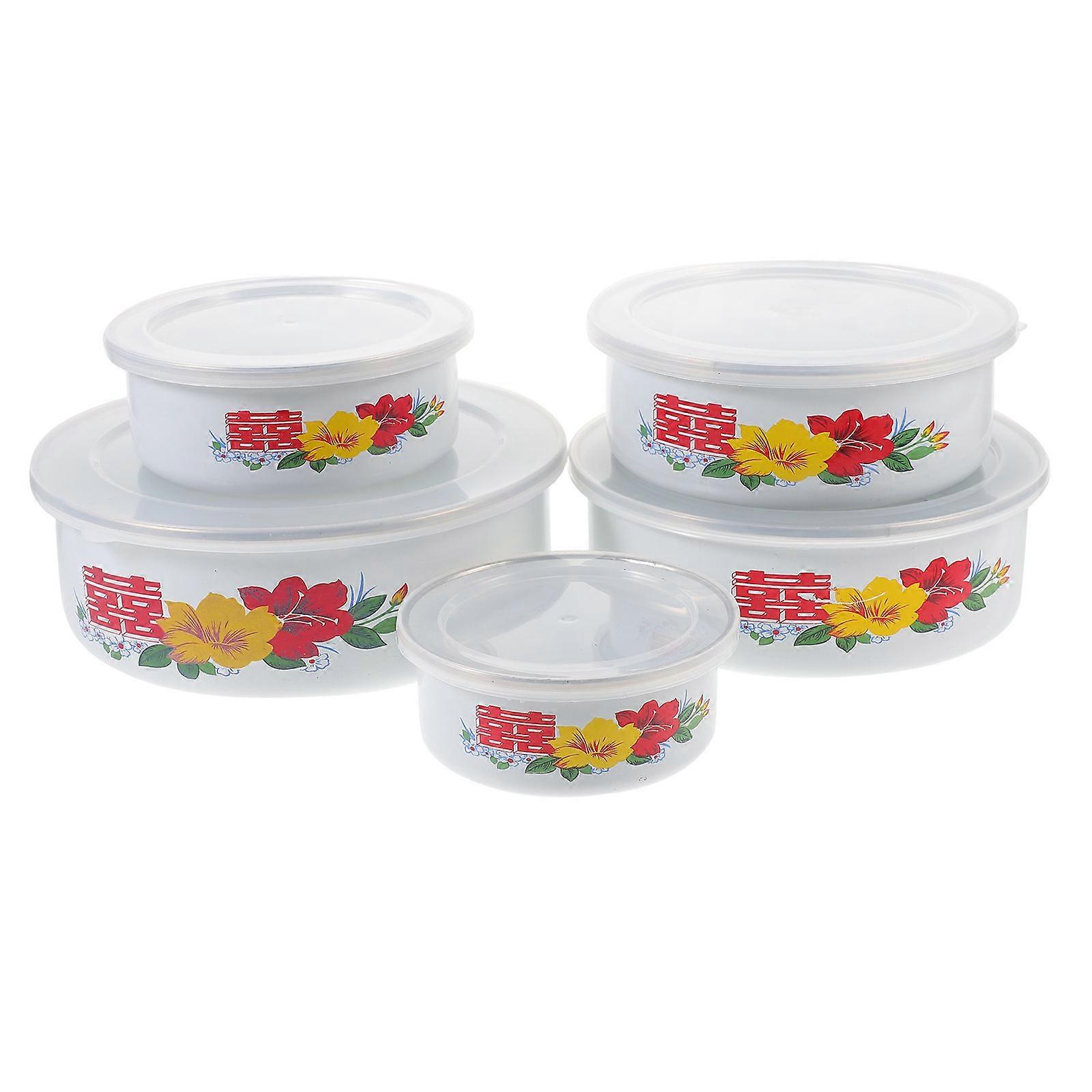 Instant Noodle Bowl With Lid Food Fresh Keeping Bowl For Camping Equipment Enamel Material 2 Sets