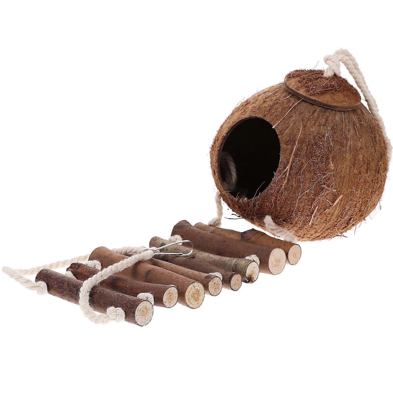 Wood Hermit Crab Habitat with Ladder Cage Use 4Pcs Decorative Hut