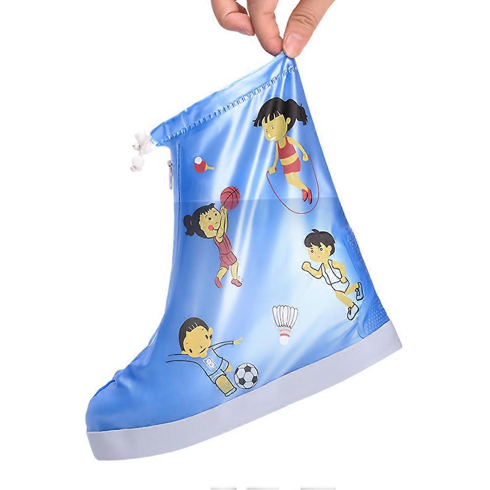 Rainproof Shoe Covers Blue Zippered Design for Children One Pair
