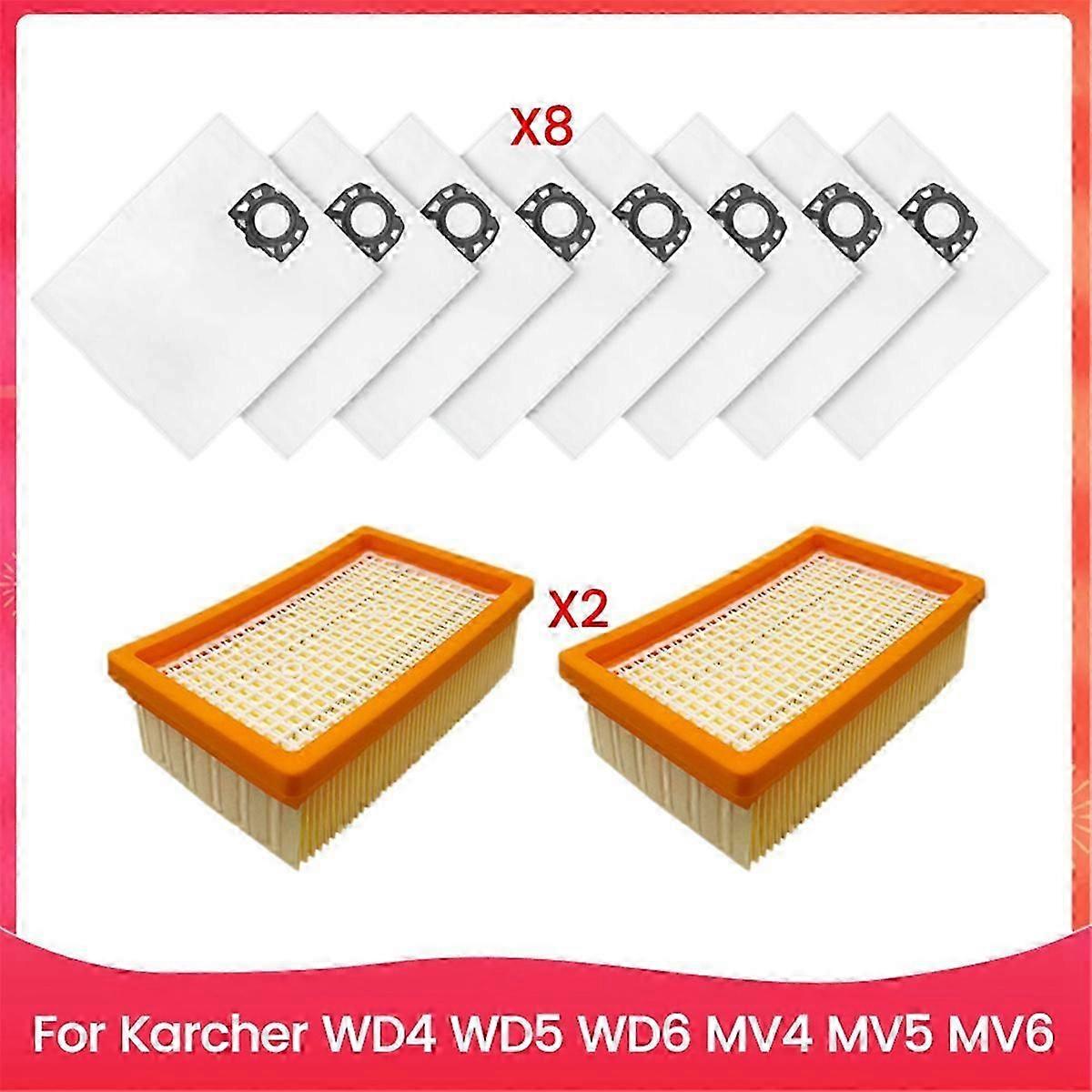10stk filter og støvpose til karcher WD4 WD5 WD6 MV4 MV5 MV6 støvsuger tilbehør udskiftning