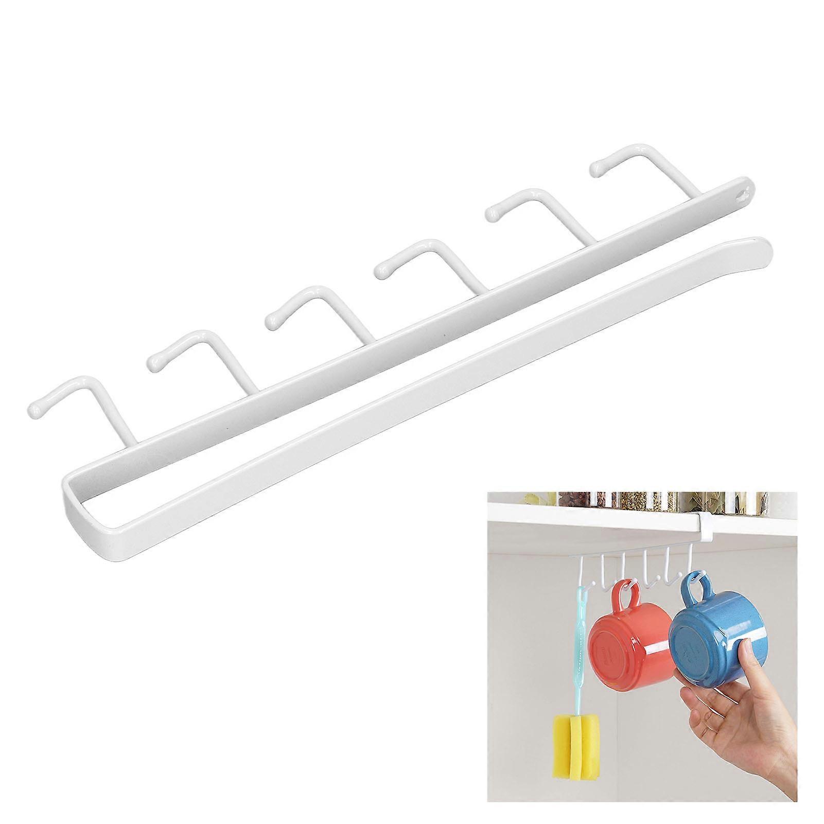 Coffee Mug Holder 6-Hook Iron Rack White Durable Kitchen Organizer