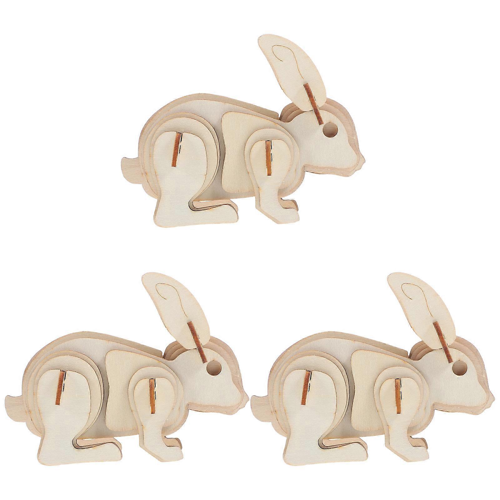 3D Puzzle Wooden Rabbit Figure for Decoration 12Pcs DIY Model Kit