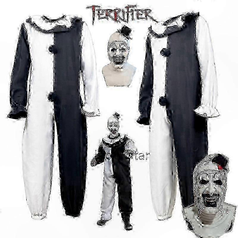 Terrifier 2 Inspired Clown Costume Jumpsuit with Mask for Adults Unisex Halloween Cosplay Outfit