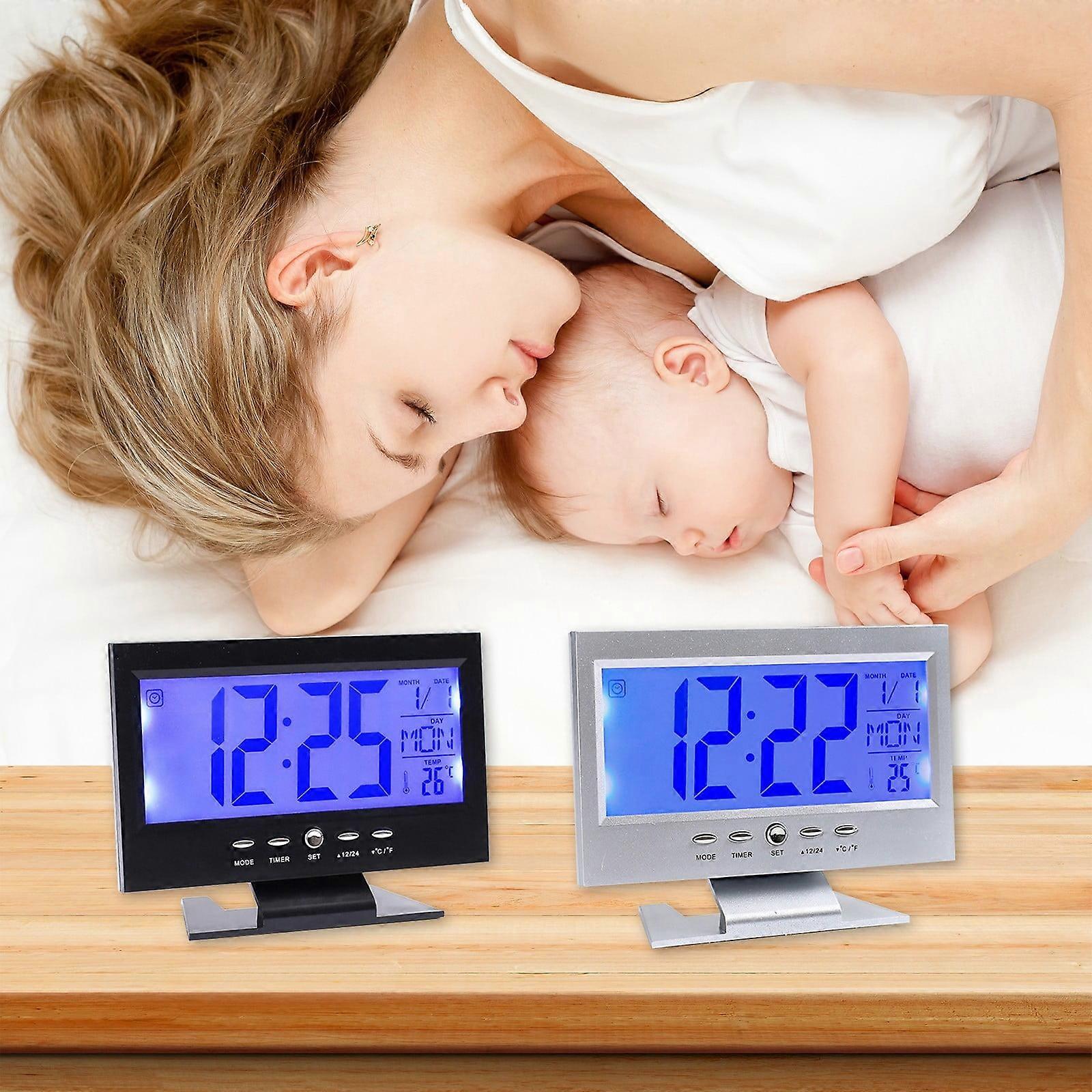 Large Screen Electronic Alarm Clock with Voice Control, Night Light & Date - Compatible with Home Decor, Halloween Decor