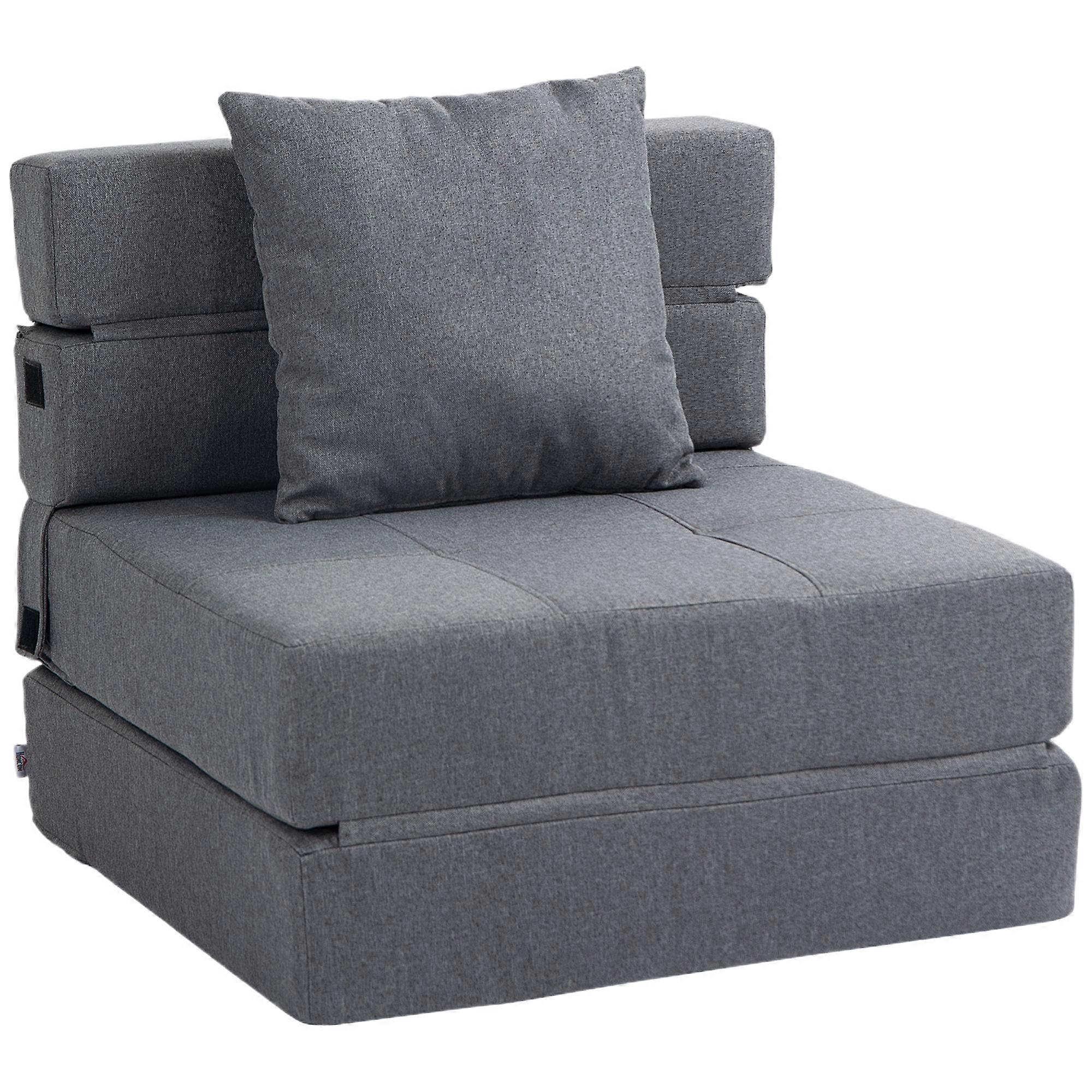 Dark Gray HOMCOM 2-in-1 Foldable Armchair Sofa Bed 100kg