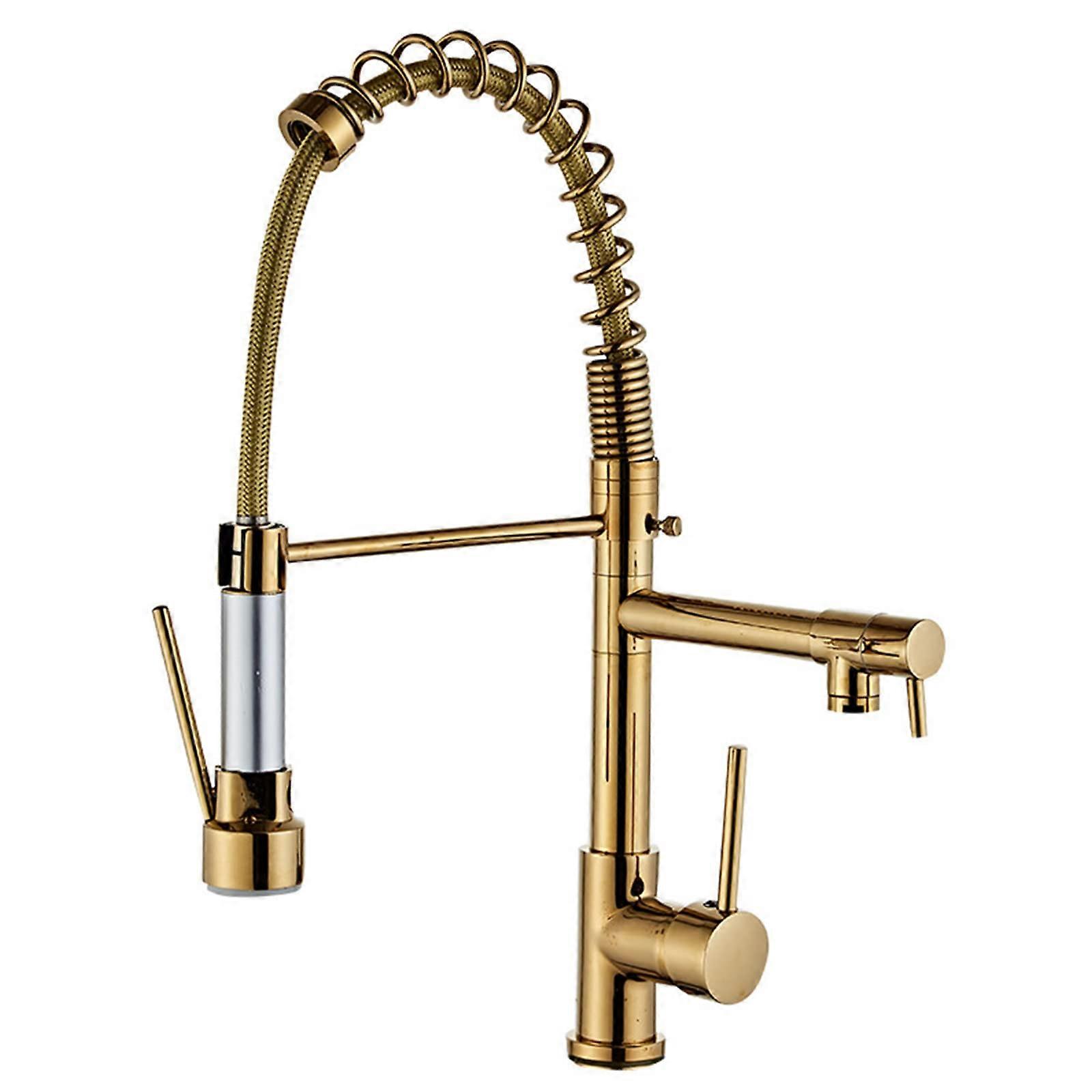 Gold Kitchen Faucet Solid Brass Double Handle  360Degree  Arc Hot And Cold Water Mixer