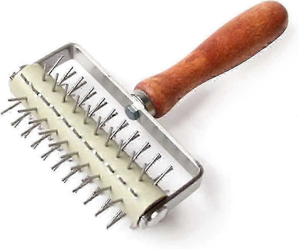 Yaju 不锈钢披萨面团不锈钢针辊披萨打孔披萨面包针打孔披萨轮棕色银色1pcs）