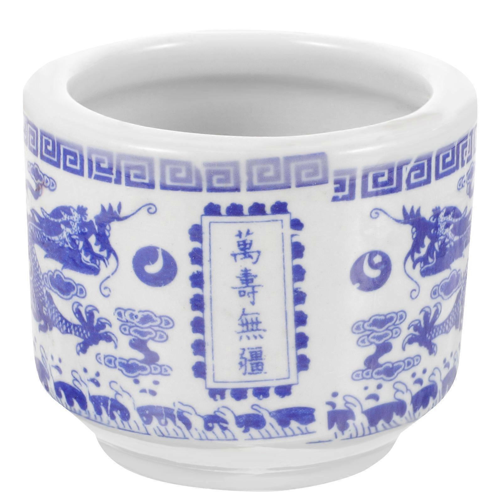 Dragon Pattern Ceramic Incense Stick Burner Blue for Storage