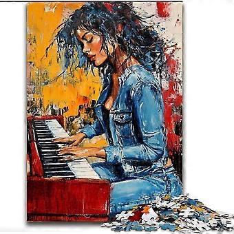 Quebra-cabeças para adolescentes, mulher tocando piano, quebra-cabeças para adultos, brinquedo educacional intelectual descompressivo, presente de aniversário - PT 665